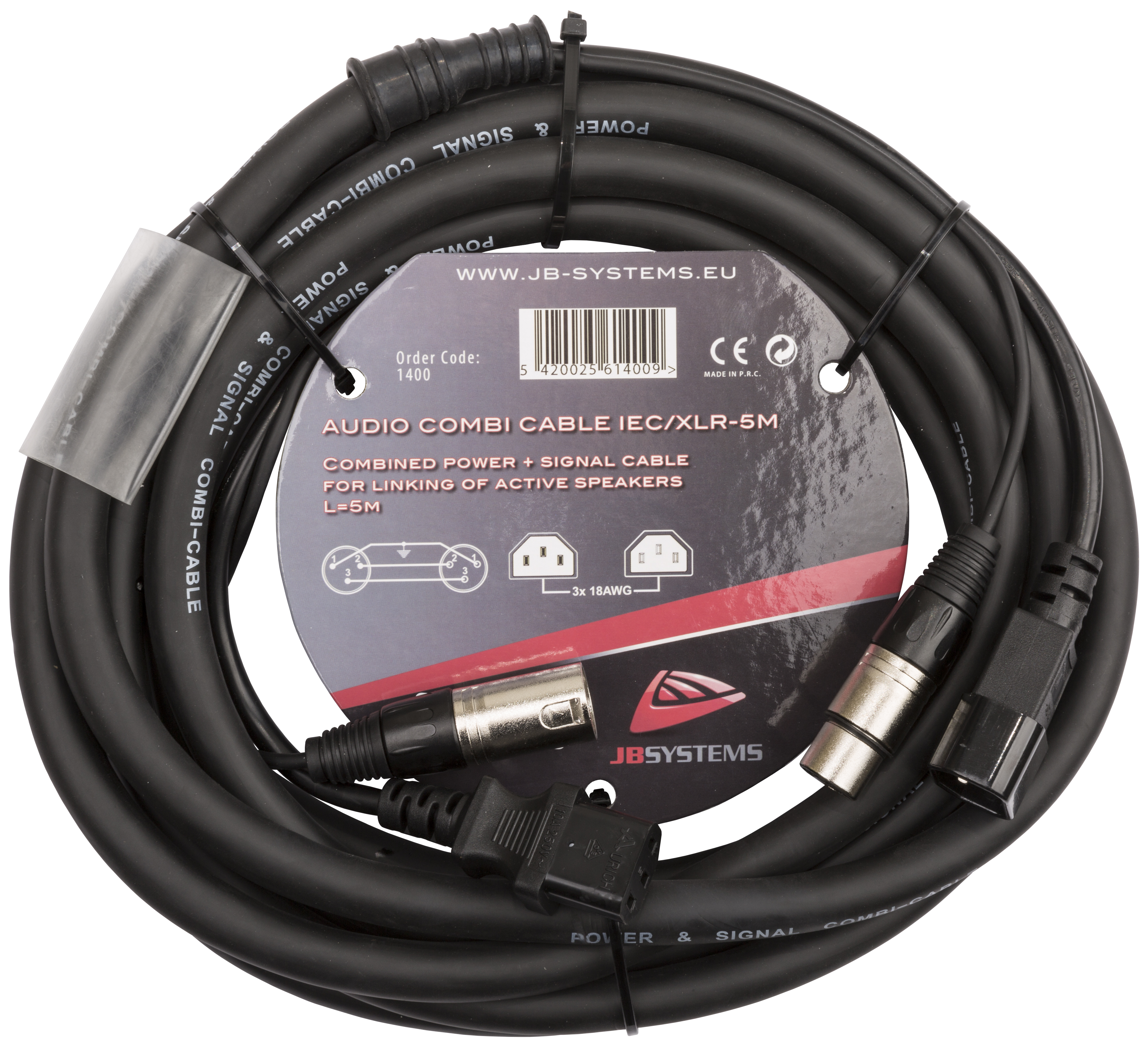 Combicable with IEC power and 3pin XLR connectors - 5m
