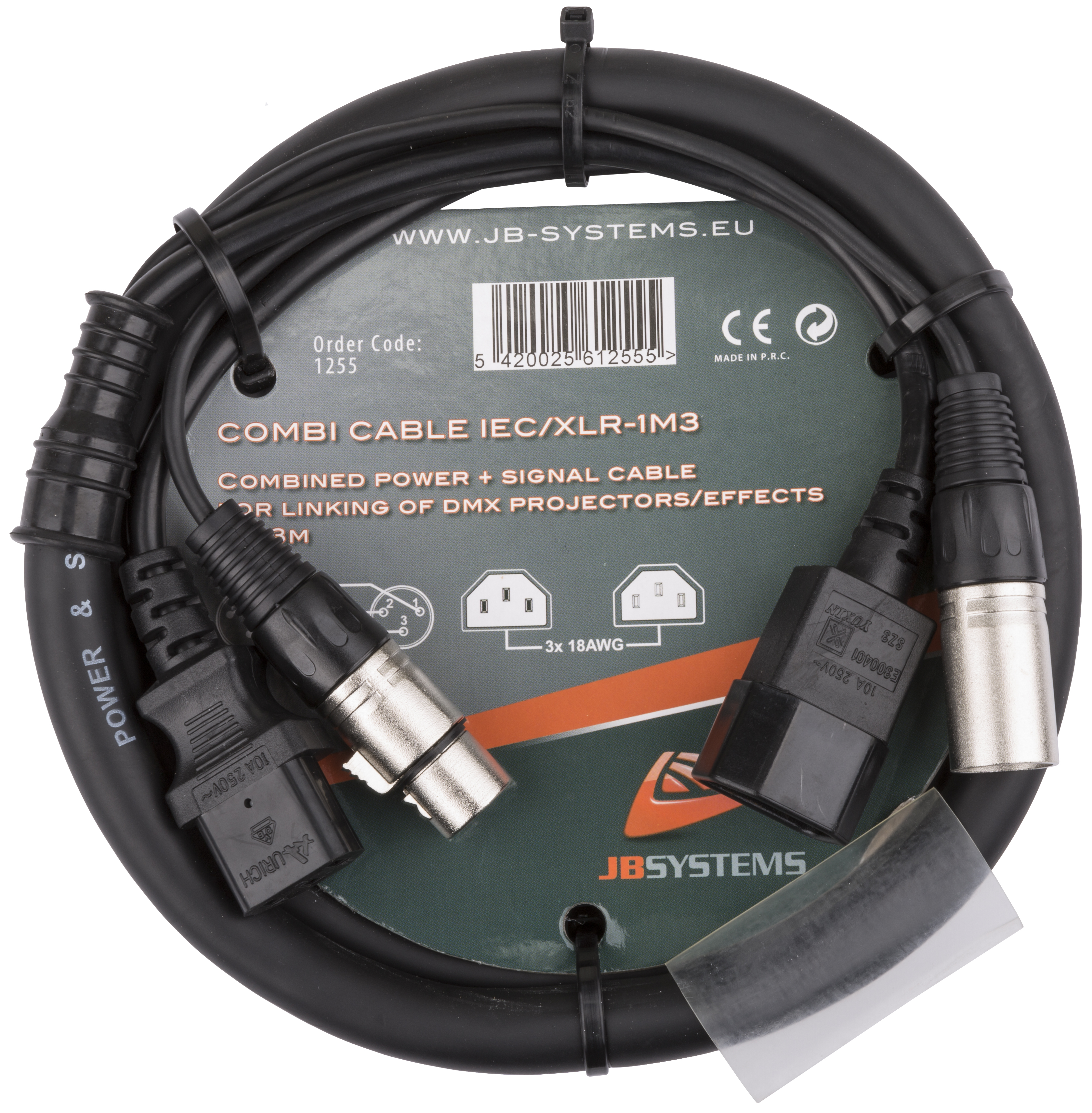 Power IEC + 3pin DMX cable - 1.3m