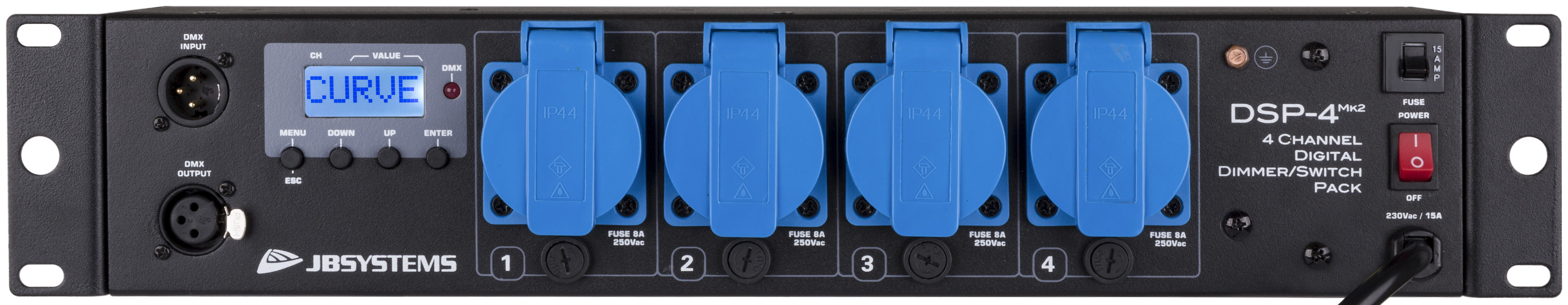 Multi functional dimmer/switch pack equipped with 4 mains sockets (German Schuko).