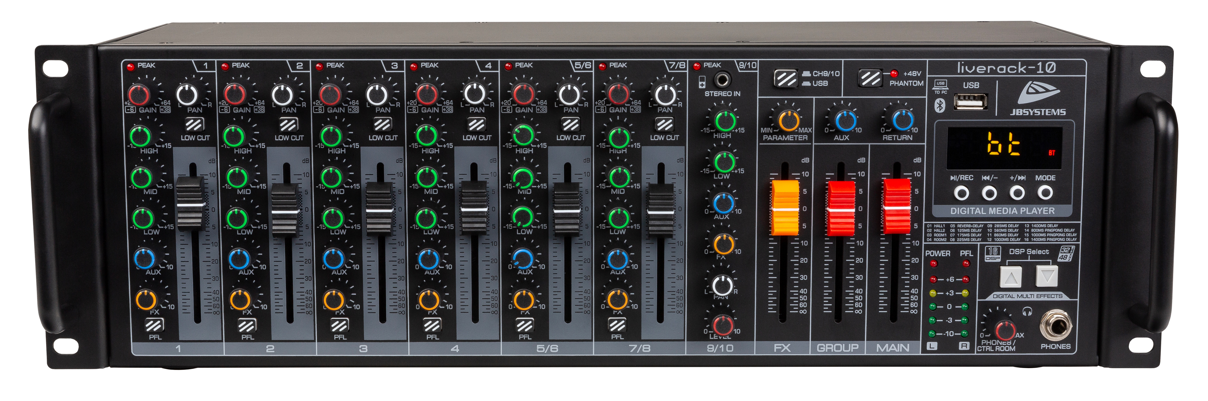 Multi-purpose PA mixer in a handy 19 Rack format, 10 inputs / 7 channels