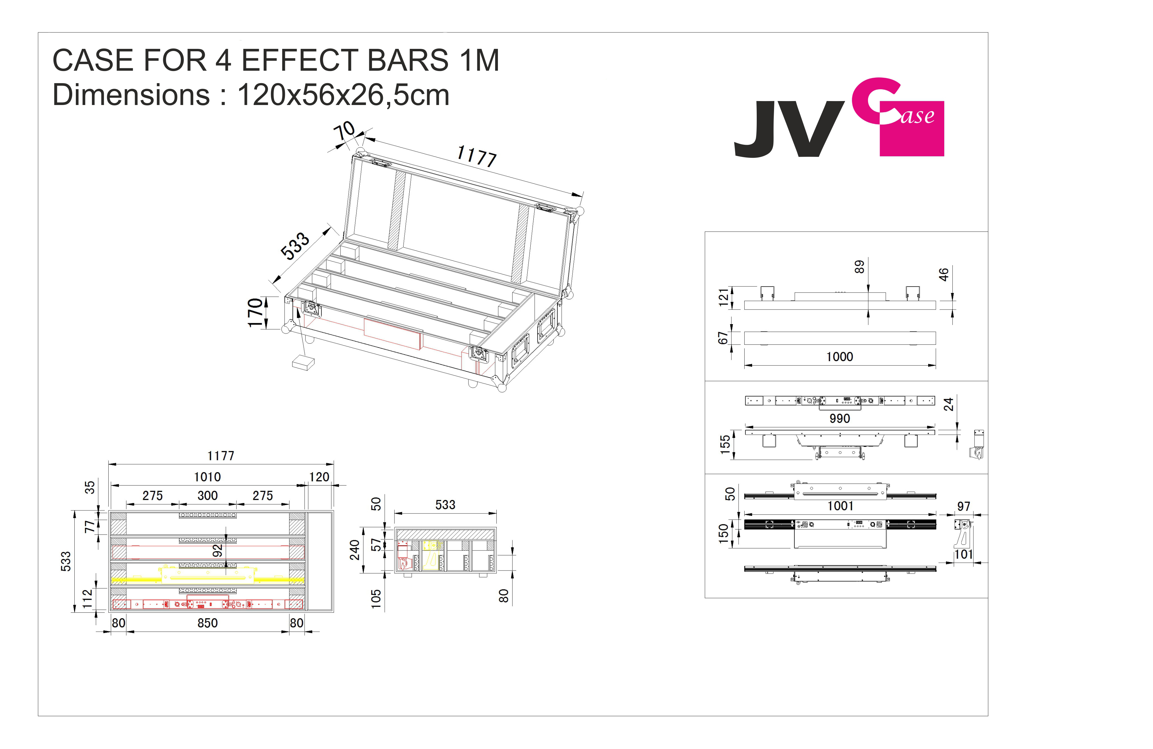 CASE FOR 4 EFFECT BARS 1M - Dimensions